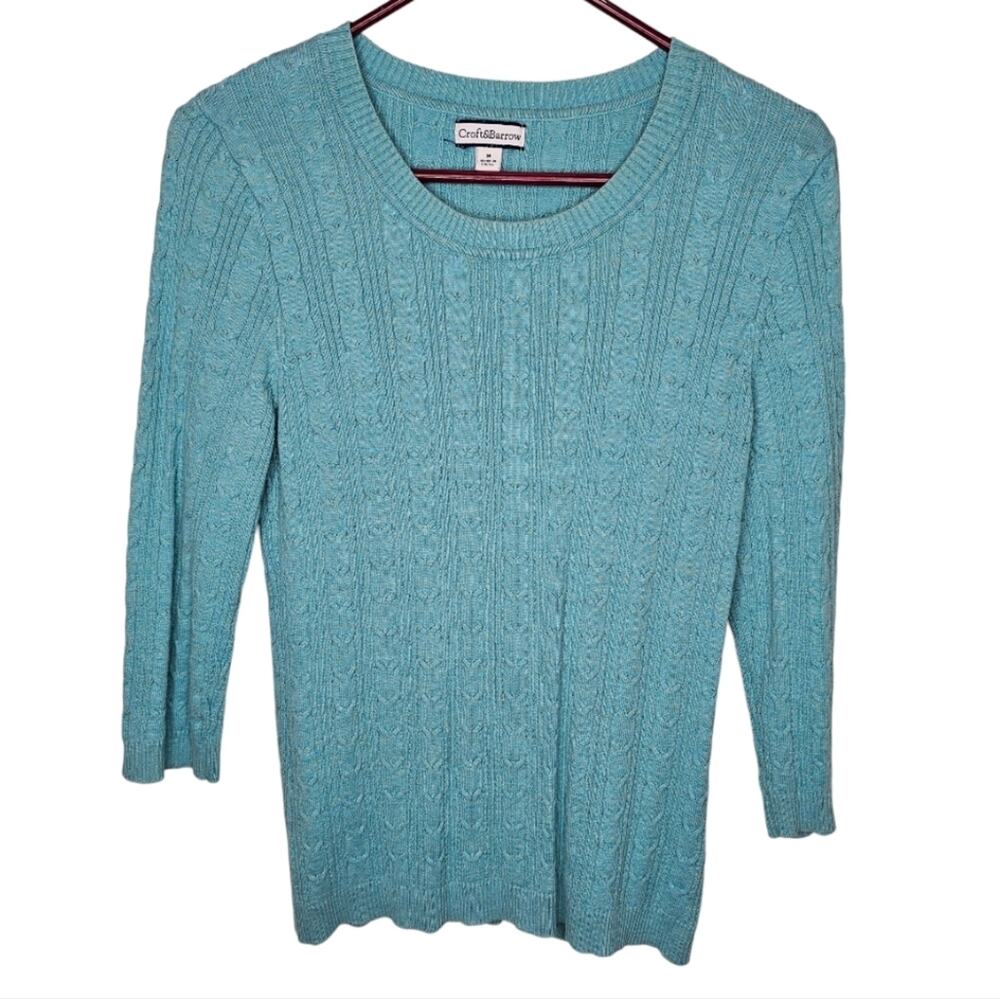 Croft and Barrow Women's Teal Cable Knit Scoop Neck Pullover Sweater Medium